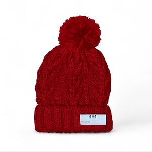 American Eagle Outfitters Red Cable Knit Pom Beanie